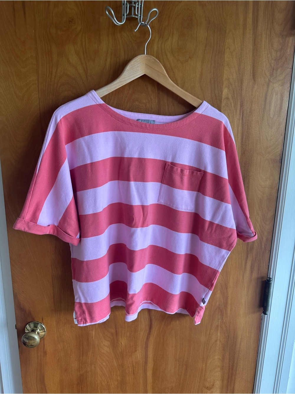 Talbots Pink & Coral Striped Short-Sleeve Pocket Tee